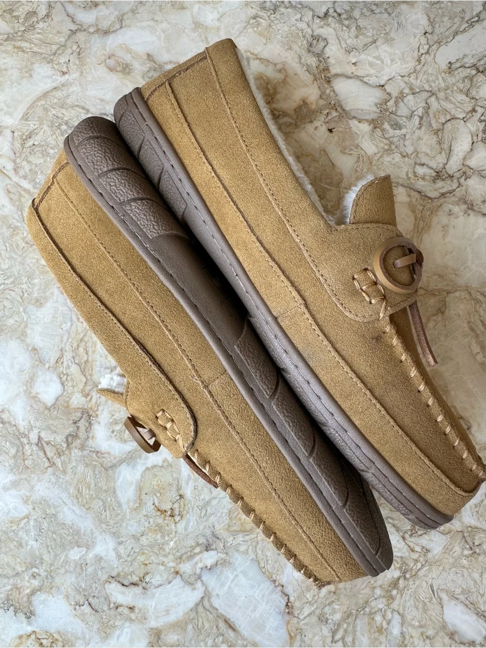 NEW Men's 11 Lands End Lined Moccasin Slippers Indoor Outdoor English Tan Brown